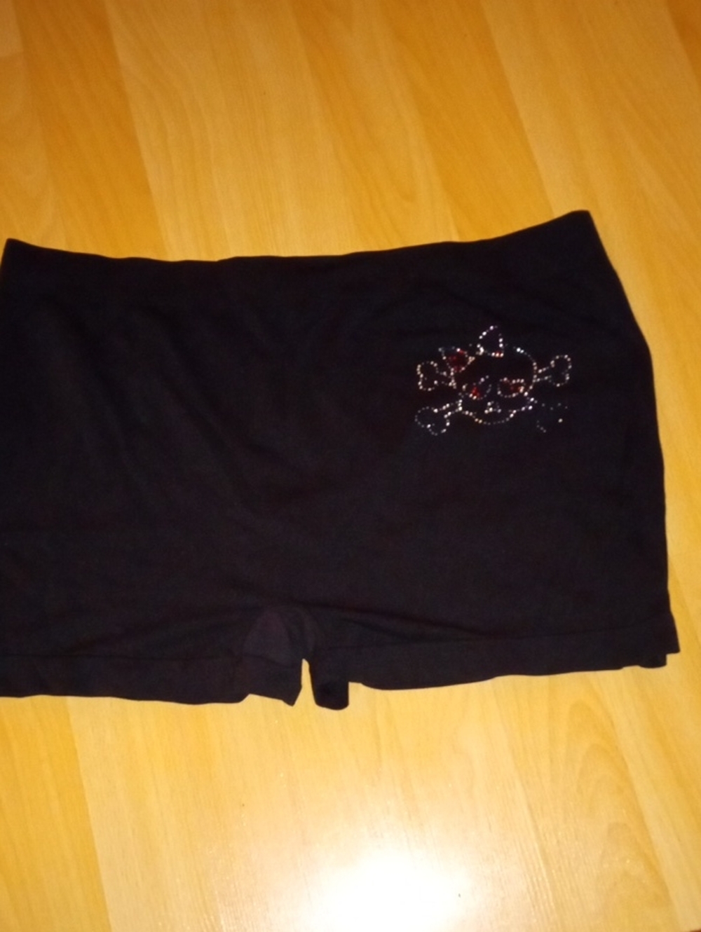 $ 1>>>MXM Black Women's Bike Shorts with Rhinestone Floral Detail
